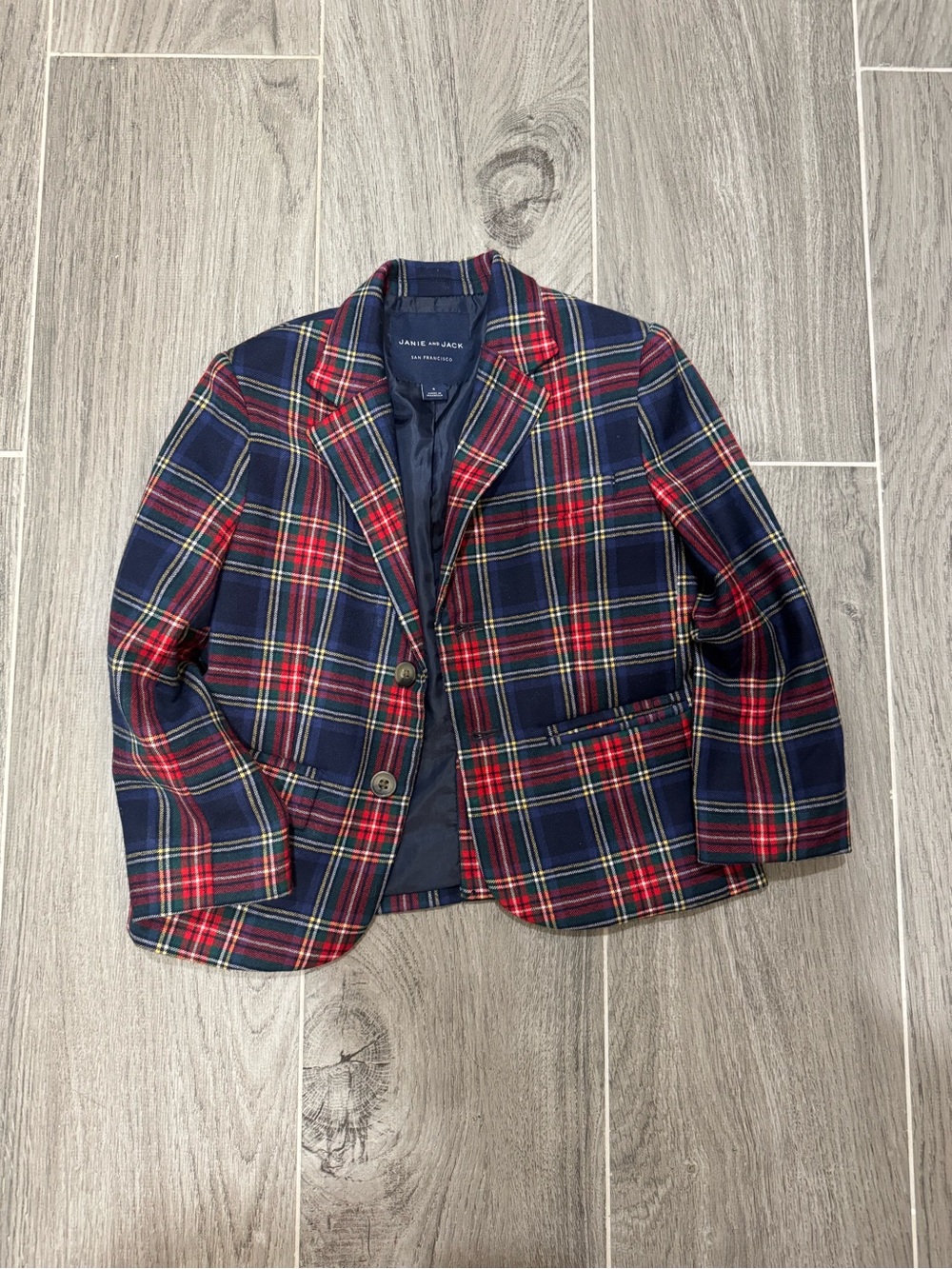 Janie and Jack Navy and Red Plaid Blazer Jacket